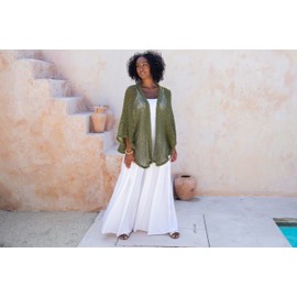 SHU-SHI Lightweight Open Front Cardigan for Women Hollow Out Sweater Knitted Poncho Batwing Loose Popcorn Shawl Boho Wrap Olive