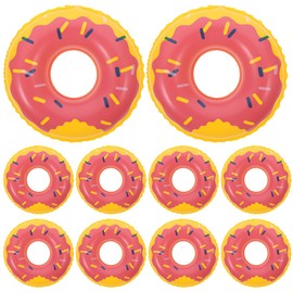 DECHOUS 10Pcs Mini Swimming Rings Inflatable Doughnut Pattern Swim Ring Dollhouse Swimming Pool Prop DIY Crafts 8.5cm