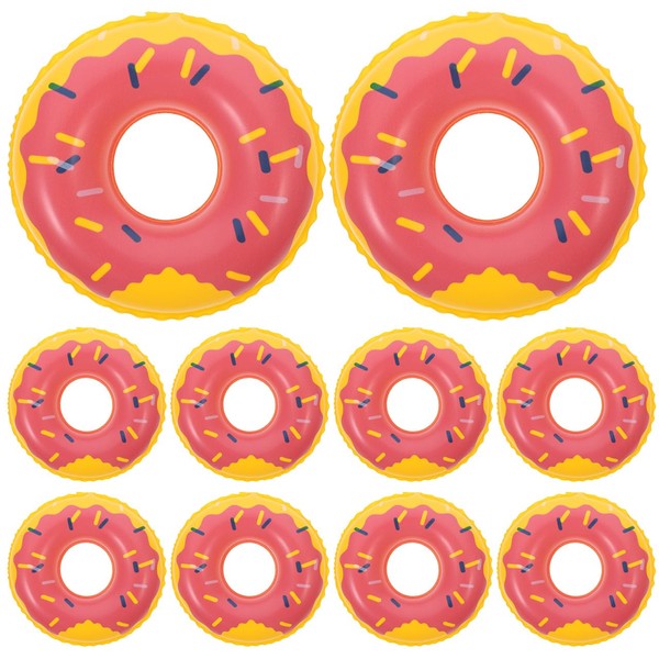DECHOUS 10Pcs Mini Swimming Rings Inflatable Doughnut Pattern Swim Ring