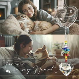 Crystal Suncatcher - Pet Memorial Gifts, Sympathy Keepsake for Grieving Dog/Cat Owners, Window Hanging Decor with Forever in My Heart Design, Comforting Bereavement Gift for Loss of Beloved Pets