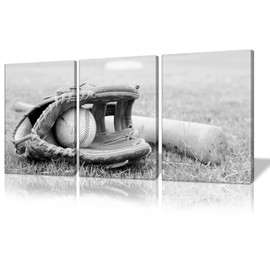 BWSPACE Baseball Sports Wall Art 3 Pieces Vintage Baseball Glove Canvas Wall Art Decor for Living Room Bedroom Gym Wall Framed Ready To Hang