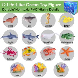 Kids Ocean Animals Toys with Large Play Mat , 18 Pack Assorted Realistic Sea Animal Toys with Carrier Bag Including Shark, Whale, Dolphin etc, for Toddler, Boys & Girls Ages 3-8