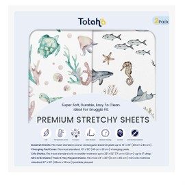 TotAha Crib Sheets for Boys Girls, Premium Soft Crib Mattress Fitted Sheet, Super Stretchy Jersey Knit Baby Sheets, Silky Comfort Baby Bed Sheets 28x52x9 Extra Deep Pocket, 2 Pack (Sea Animal)