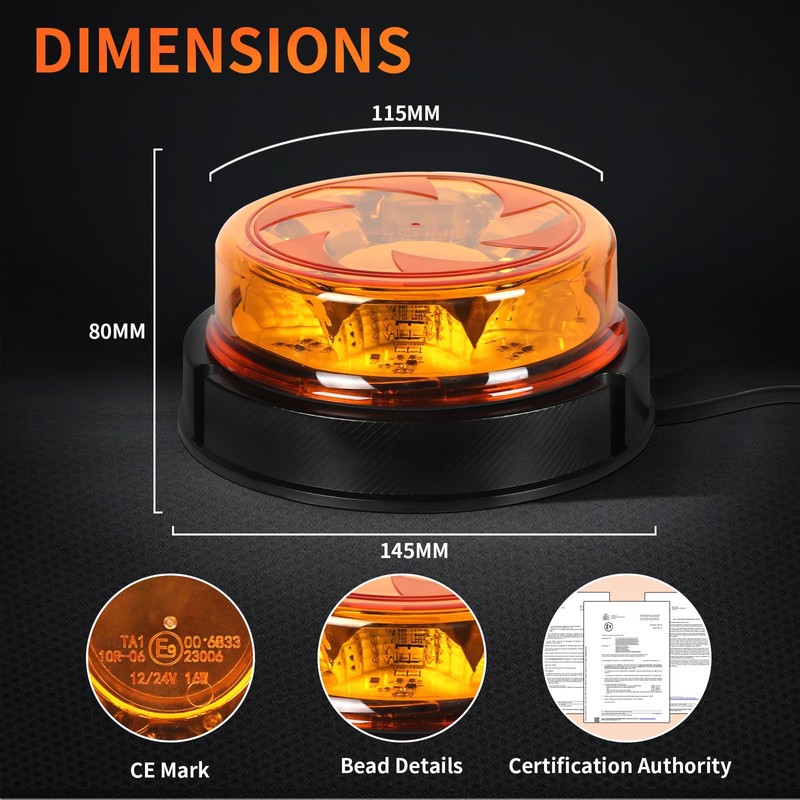 Yuanjoy 12-24V Yellow LED Flash Light for Trucks, 6 Flash