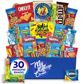 Small College Snack Box (31 Item Care Package) Candy, Peanuts, Chocolate, Popcorn, Cookies, Chips, Gummy Snacks - My College Crate