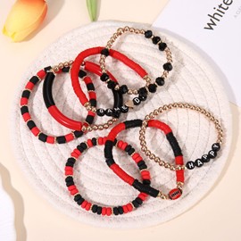 FAERLIIRY Game Day Bracelets for Women Football Bracelets Red Black Blue Orange Heishi Clay Beaded Stretch Bracelets Stackable Sport Fan Bracelet Bangles Football Team Mom Accessories Outfits Jewelry Gifts (Black 7pcs)
