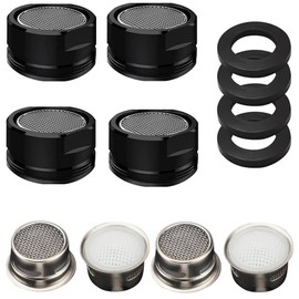 Aerator Tap Black M24, 4 Pieces Aerators for Taps Black with 4 Pieces Tap Strainer, Water Saver for Tap, Stainless Steel Tap Attachment Filter (M24, Black 1)