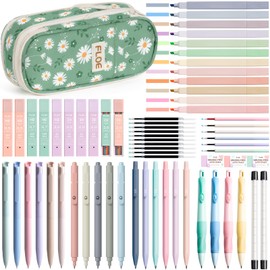 65PCS Aesthetic School Supplies with Cute Pencil Case, Pastel Highlighters Gel Pens Mechanical Pencils Set 0.5 0.7 & 2.0mm, Office Back to School Supplies College Essentials Kit Student Stationary Set