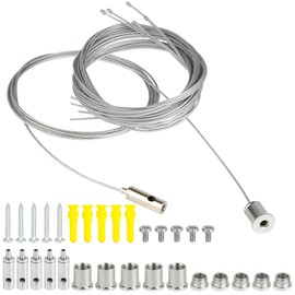 RISF Set of 5 rope suspension installation set, 1.5 mm x 2 m, adjustable rope suspension, lamp suspension, wire rope holder, metal for LED panel, ceiling, photos mounting