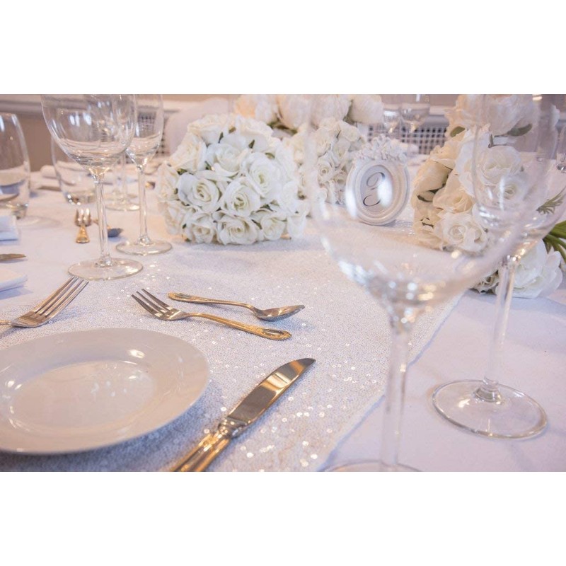 4 Pack Sequin Table Runner 14x80 Inch Wedding White Runner