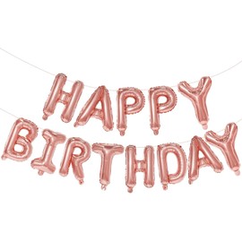 Happy Birthday Balloons, 16 Inch Aluminum Foil Happy Birthday Banner Balloons Reusable, Party Decorations and Event Supplies for Kids and Adults (Rose Gold)