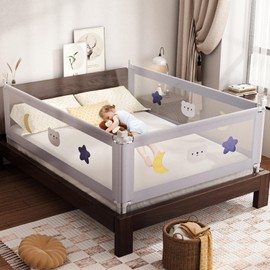 omzer Bed Rail for Toddlers - Toddler Bed Rails with Double Child Lock - Bed Rail for Baby Kids with Pattern - Height Adjustment Guard Rails for Full Size Bed - 1 Pack, 54”