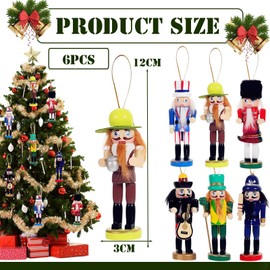 6pcs 12cm Small Wooden Nutcracker Soldier Christmas Nutcracker Figures Hanging Ornaments,Nutcracker Christmas Decorations,Mini Nutcracker Soldier Puppet Doll Pendant for Tree Tradition Xmas Decor