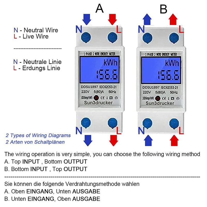 LCD Digital Electricity Meter AC Meter Hat Rail KWh Meter