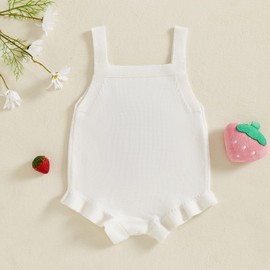 Baby Girl Knit Romper Summer Sleeveless Strawberry Crochet Bodysuit One Piece Jumpsuit Infant Newborn Girls Overalls Outfit (White, 3-6 Months)