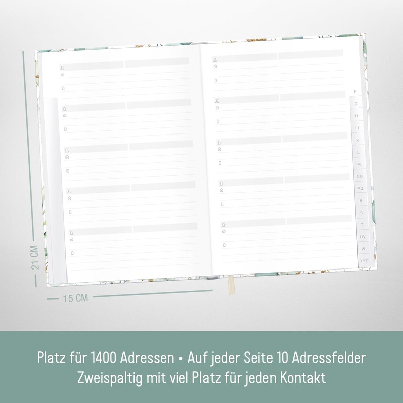 paper&you® A5 Address Book with Index A-Z [Gold Leaf] Book
