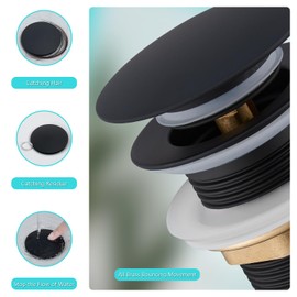 Ulytid Drain Fitting Black without Overflow, Pop Up Valve Drain Fitting for Washbasin, Universal 1 1/4 Inch, Drain Valve, Bathroom Sink Plug