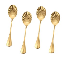 4pcs Shell Shape Coffee Stir Spoon, Heavy Duty Stainless Steel Dessert Spoons, Espresso Ice Cream Sugar Tea Spoons, Stirring, Mixing