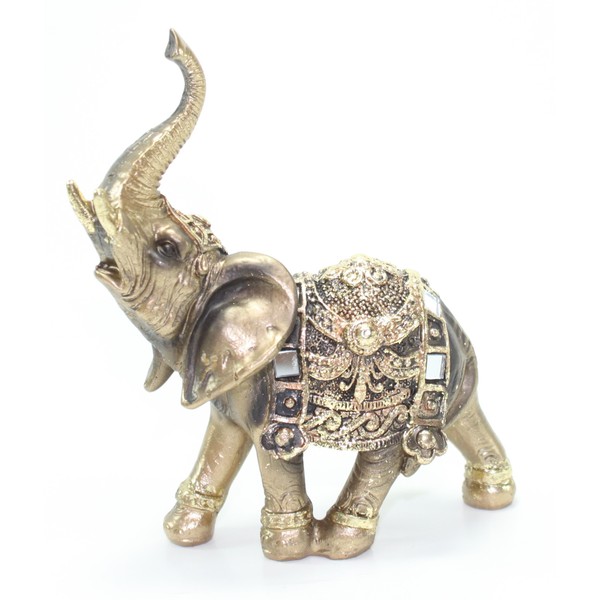 Feng Shui 4.5"(H) Brass Color Elegant Elephant Trunk Statue Wealth Lucky Figurine Home Decor Gift