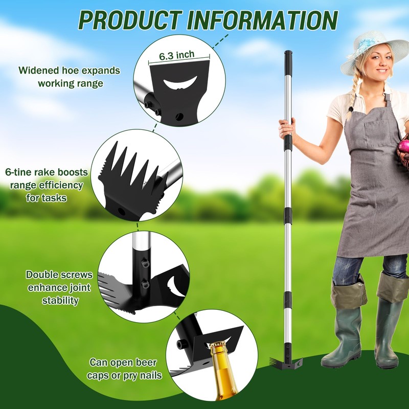 Ukiupop Long Handle Weed Puller Tool – 2-in-1 Handle Garden