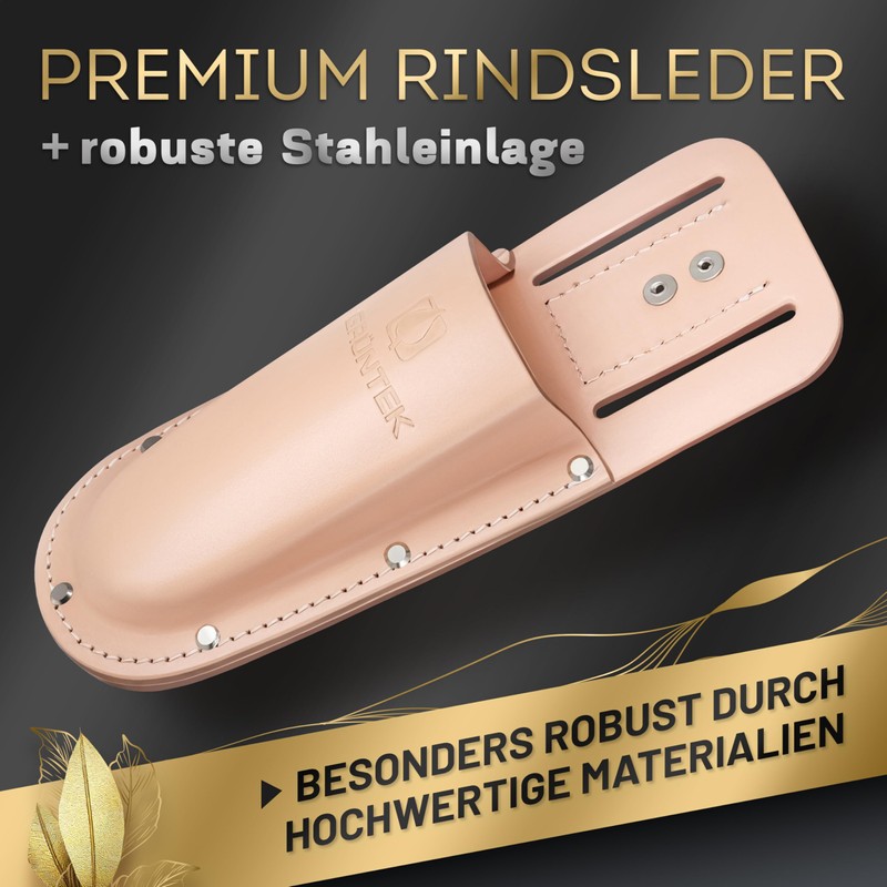 GRÜNTEK Premium Secateurs Holster Premium Natural Brown Genuine Leather Secure