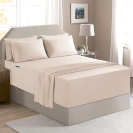 Elegant Comfort Luxury Soft 4-Piece 1500 Premium Hotel Quality Bed Sheet Set with Extra Deep Pockets 18-24 Inch, Wrinkle Free, Storage Pockets, Extra Deep Pocket 4PC Sheets, Twin, Beige