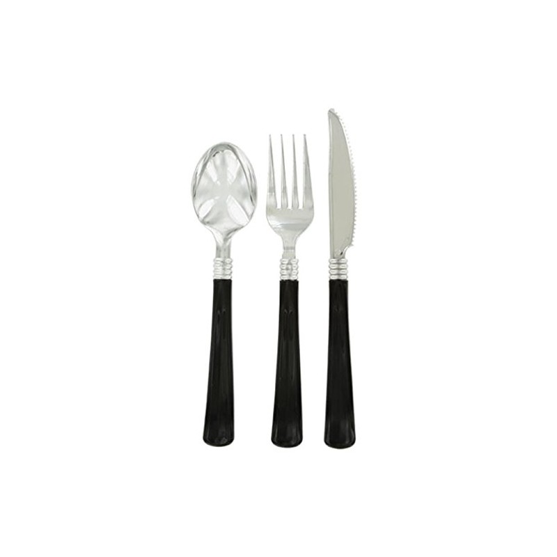 Plastic Flatware - Silver with Black Handles - 8 Place