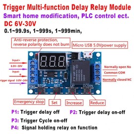 Timer Module, Timer Switch Module, DC 6V-30V Trigger On/Off Cycle Timing Delay Switch, Adjustable LED Display Automation Digital Delay Timer Module Micro USB 5V