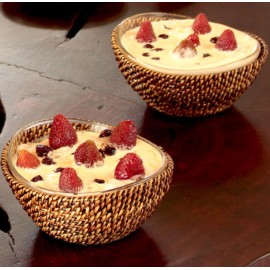 CALAISIO, SET OF 2, WOVEN SERVING BOWLS WITH REMOVABLE CRESCENT SHAPED BOWLS NEW