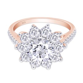 SAVEARTH DIAMONDS 1.70 Carat Round Cut Lab Created Moissanite Diamond Flower Engagement Wedding Ring In 14K Rose Gold Over Sterling Silver Jewelry For Women (D Color, VVS1 Clarity) Ring Size-7