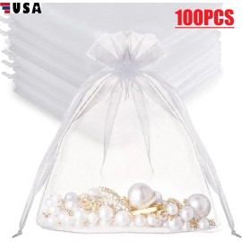 100Pcs White Drawstring Organza Gift Bags Wedding Party Favor Jewelry Pouches US
