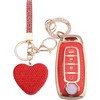 Vicoca for Nissan 4 Buttons Key fob Cover with Diamond Heart Keychain, Car Accessories TPU for Rogue SL Ariya FWD Pathfinder X-Trail Sentra SV 2023 2024 2025 285E3-7LA6A, Gold Red