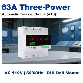 63A 110/120V Triple Power Automatic Transfer Switch,Automatic Switching Between Utility Power、Generator and Inverter,Overcurrent Protection,Overvoltage and undervoltage Protection
