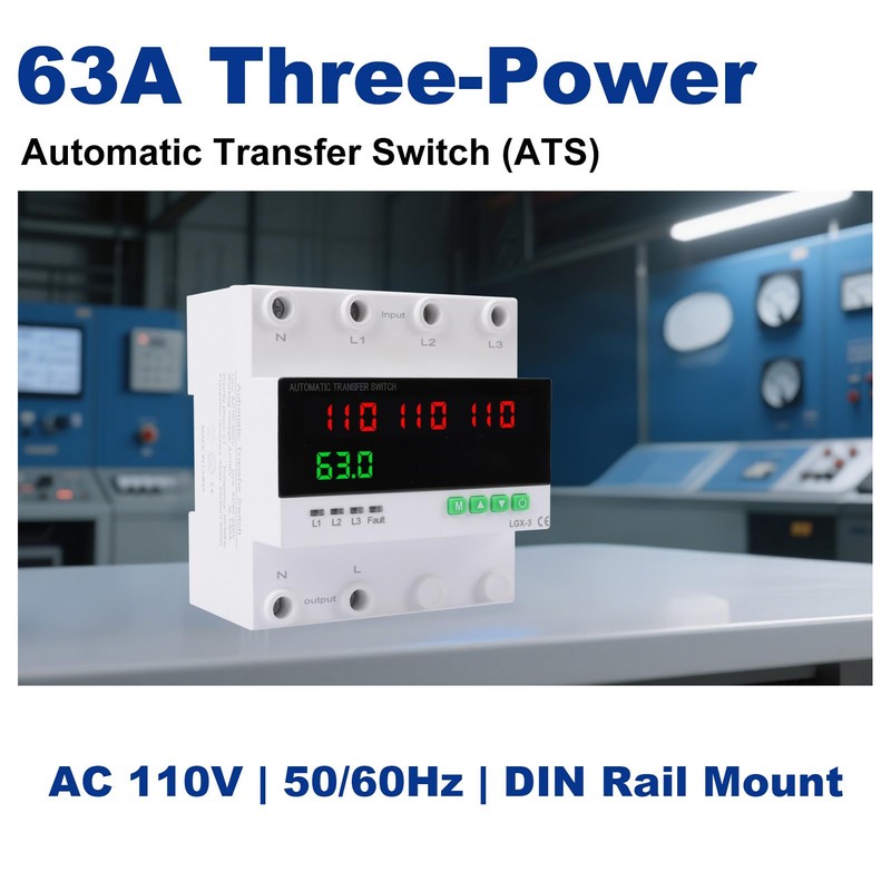 63A 110/120V Triple Power Automatic Transfer Switch,Automatic Switching Between Utility