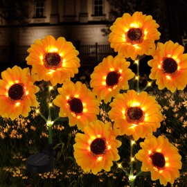 Sunflower Solar Lights Outdoor Garden Decor, 3 Pack with 9 Shiny Sunflower Lights, Solar Flowers Outdoor Waterproof for Garden, Courtyard Path, Back Yard, Patio, Flower Bed, A Great Gift for Women