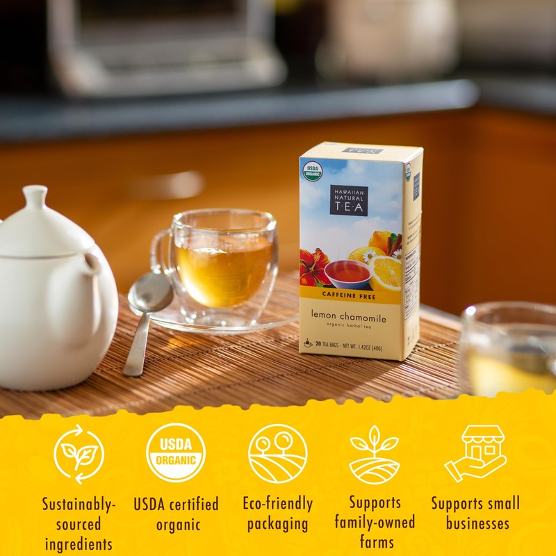 Organic Lemon Chamomile Tea - Caffeine Free Herbal Tea -
