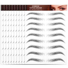 YUXIANLB 10PCS Tattoo Eyebrows Waterproof Temporary Brow Tattoos Eyebrow Stickers Stencils Hair Like Eyebrow Tattoos Stickers Instant Transfer Fake Brow Natural Strokes For Christmas Party(Black-01)