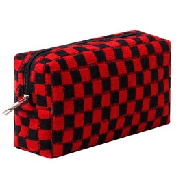 Dalulu Pencil Case Pencil Pouch Cute Pen Holder Aesthetic Pen Bag Coin Pouch Cosmetic Bag Office Stationery Organizer for School College and Travel (Red black)