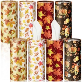 8 Pack Fall Tissues for Car Tissues Cylinder Bulk Autumn Pumpkin Facial Tissue Paper Tube Car Tissues Box for Thanksgiving Travel Tissue Cup Holder(Maple Leaves)