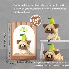 shenhailan Dog Micro Mini Building Blocks Educational Animal Dog Building Blocks for Kids Adults Beginners Gift Toy 368 Pcs (Pug)