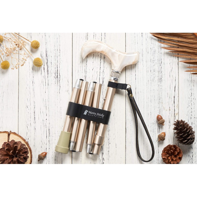 Merry Sticks（メリースティックス） ／ ロイヤルクリスタル（EZjoint） ／ クリスタルステッキ ／ 折りたたみ杖 ／ シャンパンゴールド