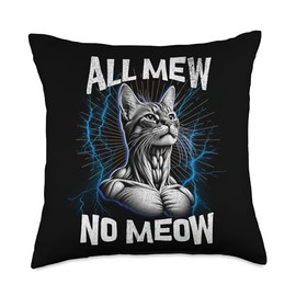 Funny Bootleg Mewing Cat Looksmaxxing Meme All Mew No Meow Throw Pillow