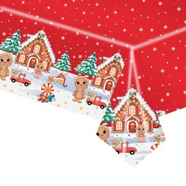 COSORO 137 * 274cm Plastic Christmas Tablecloths Party,Large Xmas Table Cloth Rectangle Red Gingerbread Man Christmas Tablecloth Party Table Cover for Christmas Party Tableware Decoration Tablecloth