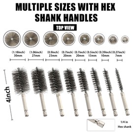 MAXMAN Stainless Steel Bore Brush, 8pcs Wire Brush for Drill, Durable Metal Bristles Twisted, 8 Size Set Multiple Diameter Options, 1/4 Inch Hex Shank, for Power Drill Impact Driver & Tube Cleaning