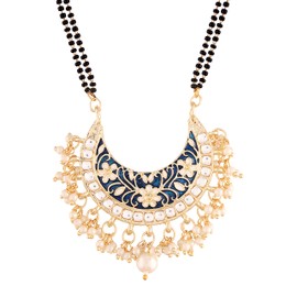 I Jewels Indian Wedding Bollywood Gold Plated Meenakari Black Beaded Kundan Pearl Mangalsutra For Women (D083)