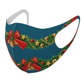 igsticker 020569 Design Mask Set of 2 Polyester Washable Cloth Masks XL Large for Men 020569 Christmas Wreath