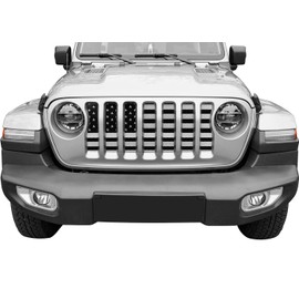 Hooke Road Front Grill Grille Insert US Flag for Jeep Wrangler JL & Jeep Gladiator JT 2018 2019 2020 2021 2022 2023 2024 2025 (Black & White)
