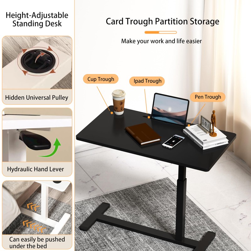 Serxis Side End Table Height Adjustable with 360° Moveable Hidden