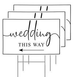 Syiomlis 3PC Wedding This Way Lawn Signs Direction 15" X 10" Double-Sided Yard Signs with Metal H Stakes,Double Sided Signs - Corrugated Plastic, Wedding Directional Signs Wedding Sign with Stakes,Wedding Supplies WEATHER-PROOF (White)