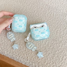 COTYPOFLIYTT Compatible with AirPods 4 Case Soft TPU with Cleaner Kit Creative Fish Star Keychain Shockproof Cover for Airpods 4th Generation-Water Blue